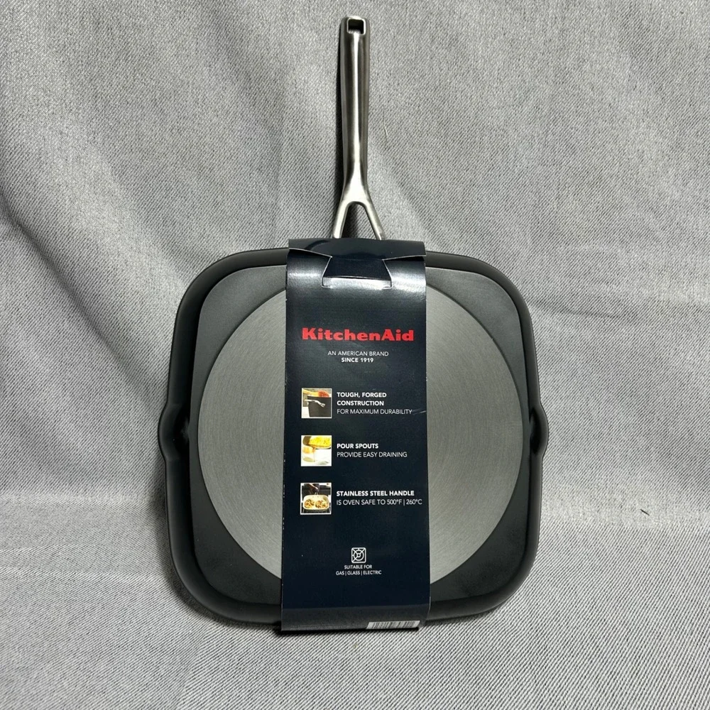 KitchenAid Grill‎ Pan 11.25in Matte Black Hard-Anodized Ceramic Nonstick Square